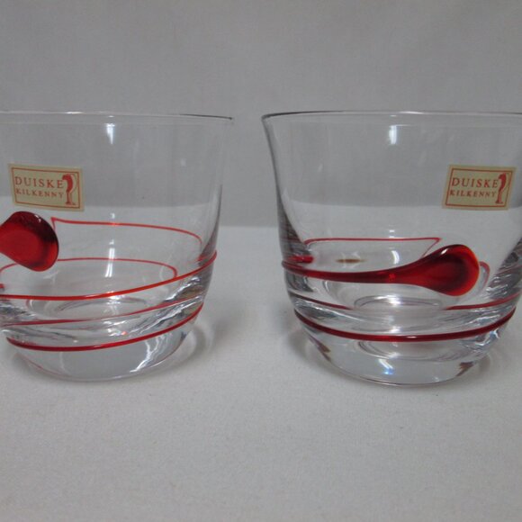Duiske Kilkenny Irish hand cut glass red swirl votive candle holders Set 2 NEW - Picture 2 of 13